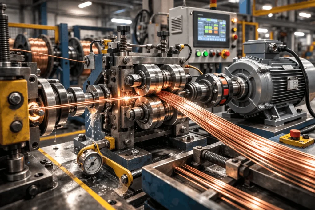 AC motor powering wire drawing and stranding machine for copper cable production